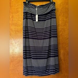 NWT Navy and Cream Striped Midi Skirt